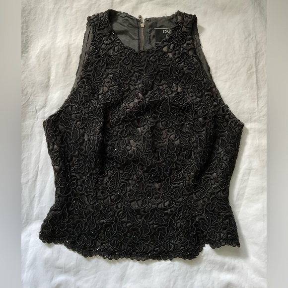 Carmen Marc Valvo Black Embellished Cropped Blouse - Picture 1 of 6